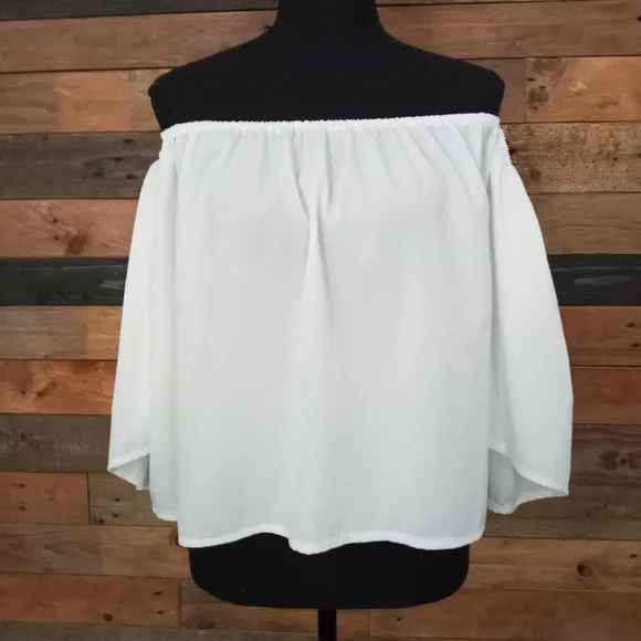 EUC White Bandeau bell sleeve top - Small - Picture 2 of 7